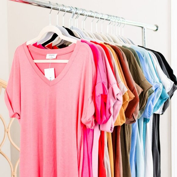 Zenana Outfitters Tops - SOFT! Stretchy Luxe Rayon Short Cuff Sleeve V-Neck T-Shirt